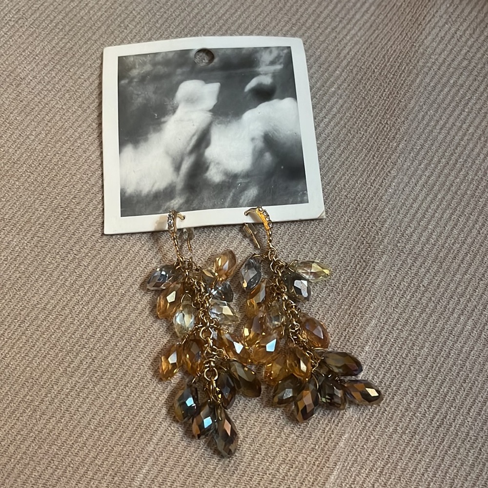 Fall earrings! Anthropologie Dangle Drop earrings crystal cluster 3”